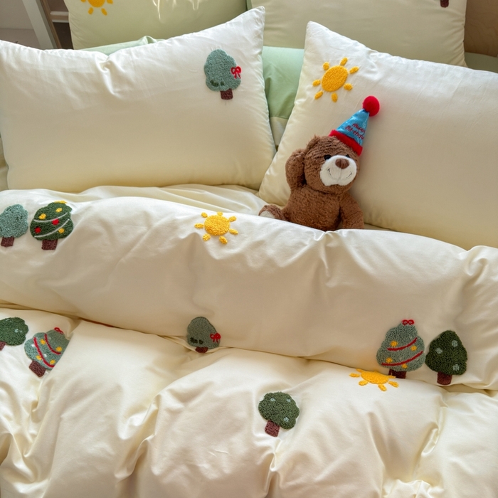 91家纺网 家纺一手货源 找家纺 如意朵2025新款全棉毛巾绣四件套 美好时光