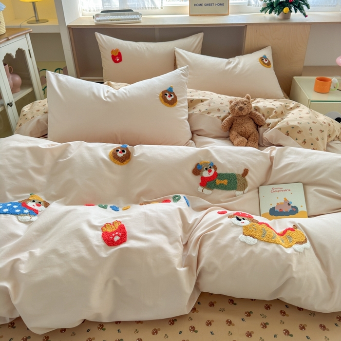 91家纺网 家纺一手货源 找家纺 如意朵2025新款全棉毛巾绣四件套 小伙伴