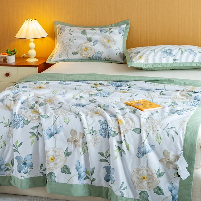 91家纺网 家纺一手货源 找家纺 晨晨家纺2025新款双面全棉床盖款三件套 清新悦语