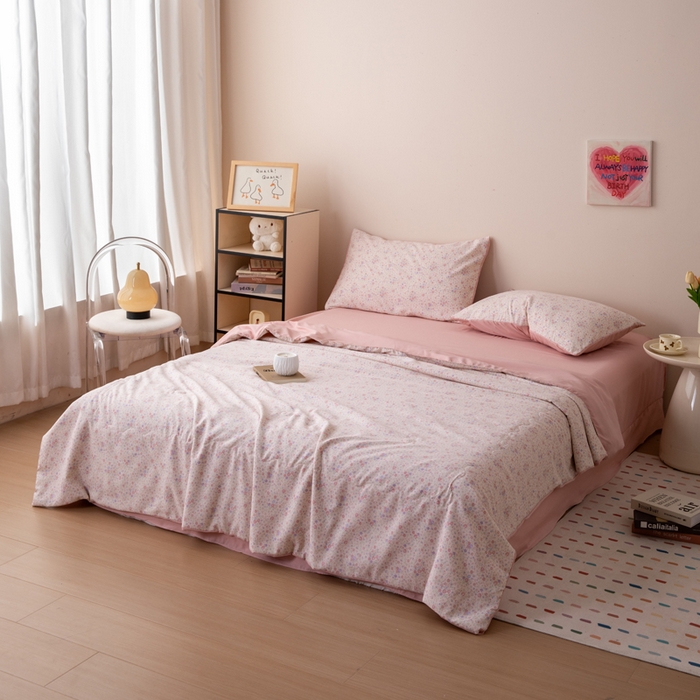 91家纺网 家纺一手货源 找家纺 南北家居 2025新款针织棉双层纱夏被四件套 樱落