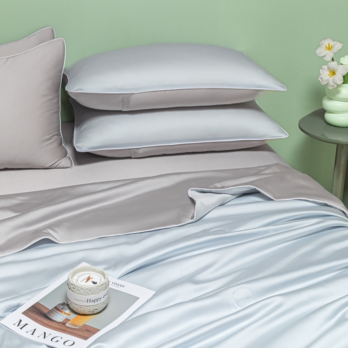 91家纺网 家纺一手货源 找家纺 爱彼家纺 2025夏季新款麻绳款冰丝夏被夏凉被空调被四件套-风格二 麻绳款夏被-碧湖兰青灰