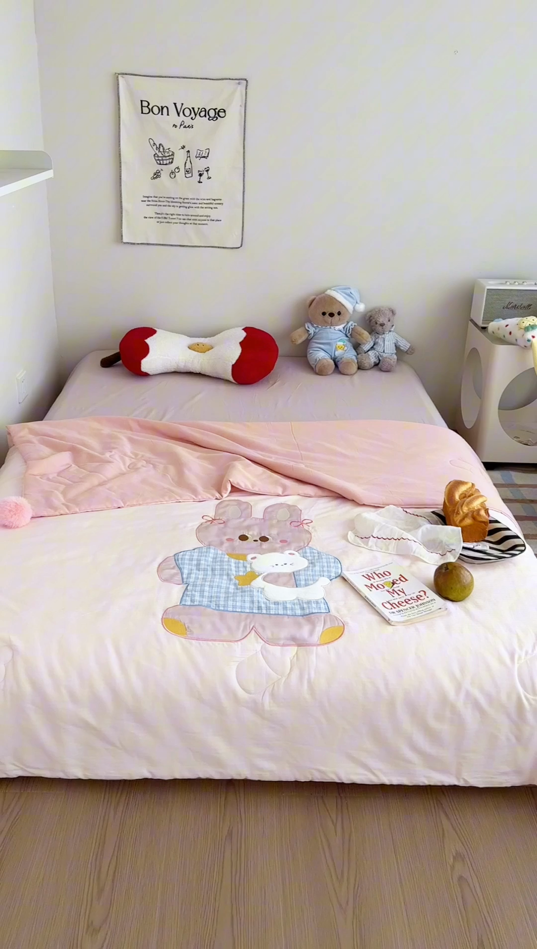 91家纺网 家纺一手货源 找家纺 喜多兔2025新款高精密人字棉贴布绣奶里奶气夏被夏凉被 粉色奶气小兔