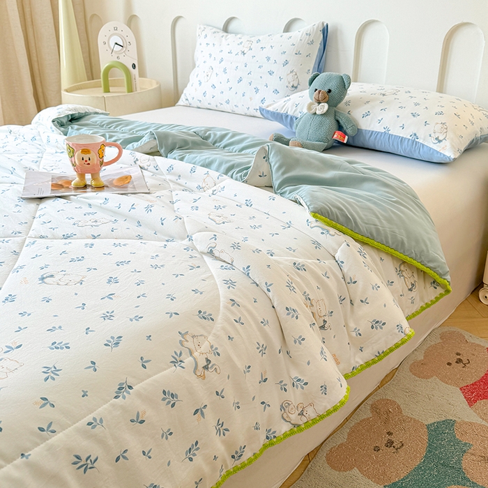 91家纺网 家纺一手货源 找家纺 熙宴家纺 2025新款A类水洗双层纱100%新疆棉花印花夏被空调被夏凉被 萌宠猫咪