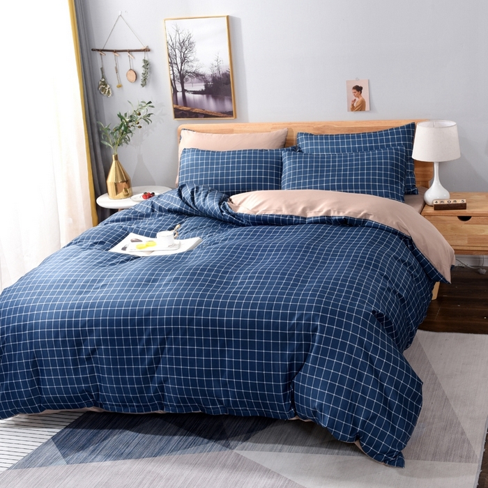 91家纺网 家纺一手货源 找家纺 百花王2025新款斜纹天丝莫代尔四件套 蓝格