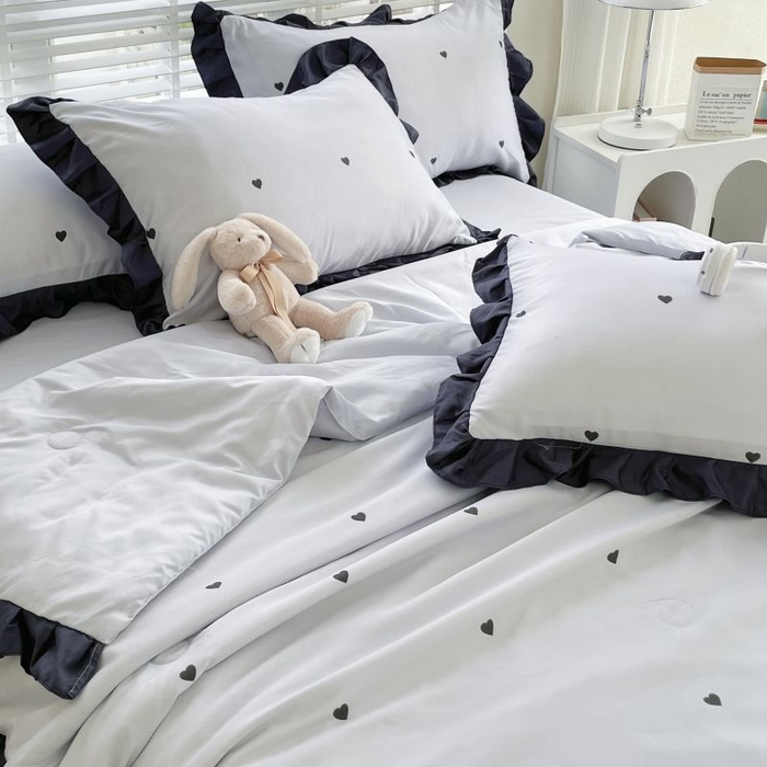 91家纺网 家纺一手货源 找家纺 绣女坊  2025新款水洗天丝夏被四件套 蓝色爱心