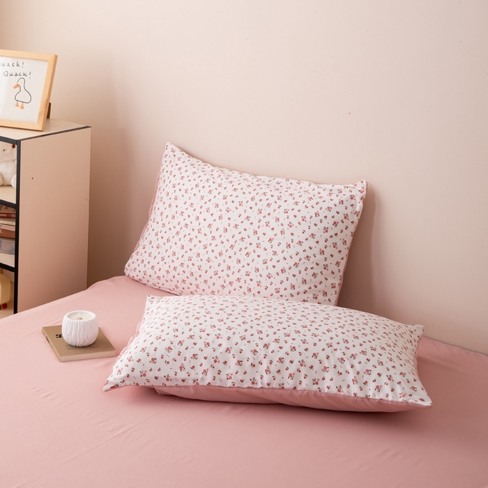 91家纺网 家纺一手货源 找家纺 南北家居 2025新款针织棉双层纱夏被四件套 粉色小花