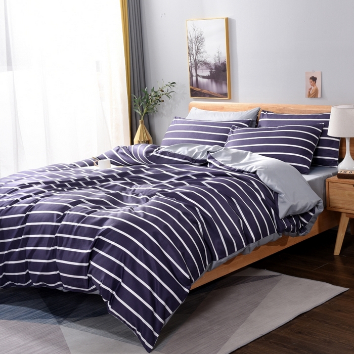 91家纺网 家纺一手货源 找家纺 百花王2025新款斜纹天丝莫代尔四件套 兰条纹