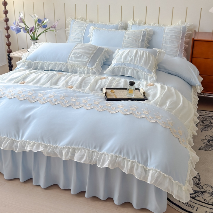 91家纺网 家纺一手货源 找家纺 狂想家 2025高定蕾丝糯小棉安妮系列四件套 晴空兰