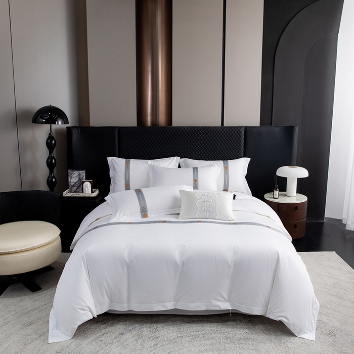 91家纺网 家纺一手货源 找家纺 优必恩 2025新款高支高密民宿酒店织带款四件套套件 浅青