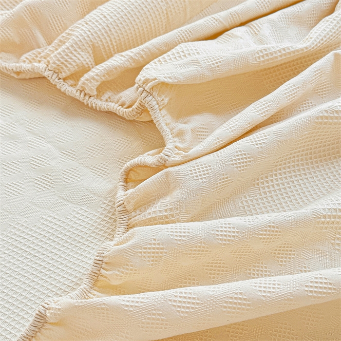 91家纺网 家纺一手货源 找家纺 曼町家居 2025新款全棉华夫格床笠 珍珠白