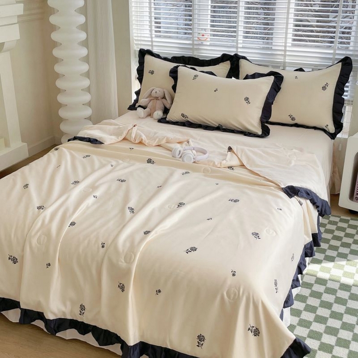 91家纺网 家纺一手货源 找家纺 绣女坊  2025新款水洗天丝夏被四件套 黄色玫瑰