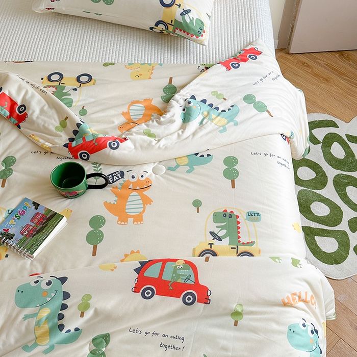 91家纺网 家纺一手货源 找家纺 麦伦家居 2025新款云柔针织棉大豆夏凉被 汽车恐龙