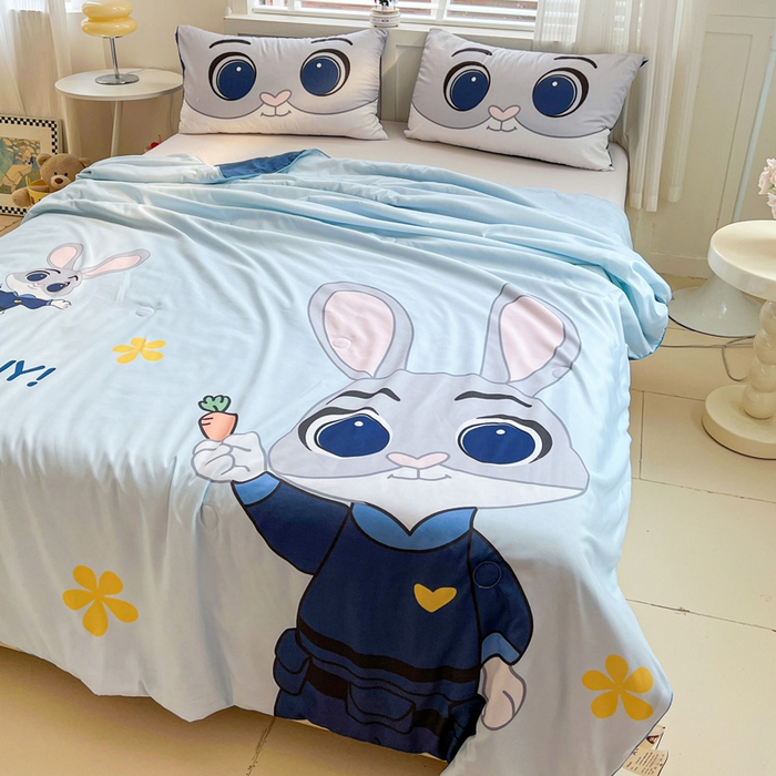 91家纺网 家纺一手货源 找家纺 海岛哥哥 2025新款水洗棉大版卡通夏被 萌萌兔子