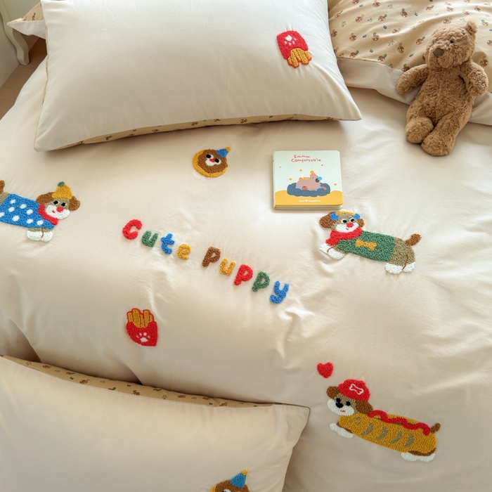 91家纺网 家纺一手货源 找家纺 如意朵2025新款全棉毛巾绣四件套 小伙伴