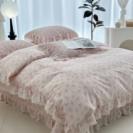 佰织鑫家居 2025新款全棉砂洗床盖款四件套-艾莎系列 夕颜
