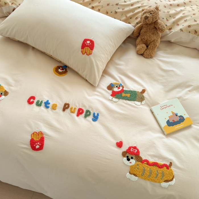 91家纺网 家纺一手货源 找家纺 如意朵2025新款全棉毛巾绣四件套 小伙伴