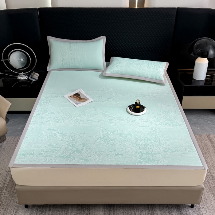 91家纺网 家纺一手货源 找家纺 小萌虎 2025新款PE高分子凉感大提花凉席席子 山水