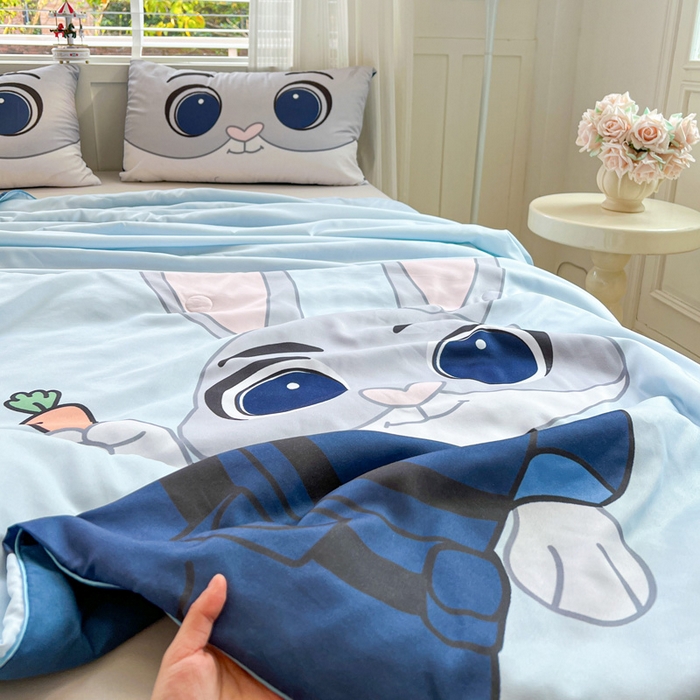91家纺网 家纺一手货源 找家纺 海岛哥哥 2025新款水洗棉大版卡通夏被 萌萌兔子