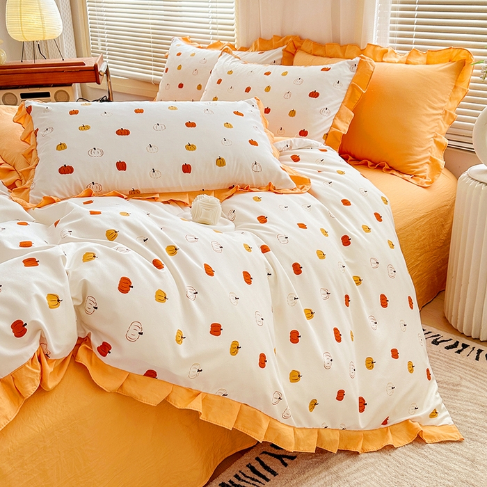 91家纺网 家纺一手货源 找家纺 佳一家纺 2025新款亲肤水洗棉四件套系列 小南瓜