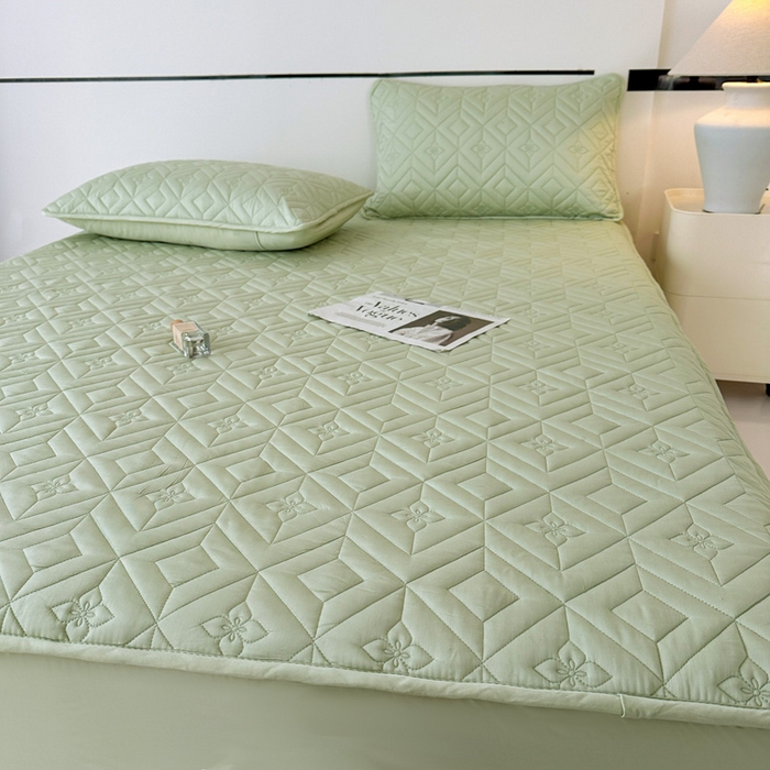 91家纺网 家纺一手货源 找家纺 云雀   2025新款舒适莱赛尔天丝夹棉床笠 菱格床笠-豆绿