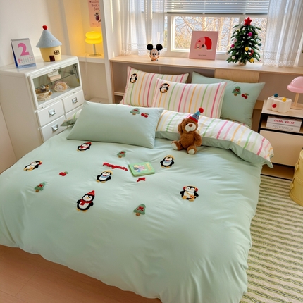 91家纺网 家纺一手货源 找家纺 （总）如意朵 2025新款13372全棉毛巾绣小清新四件套（专版花型）