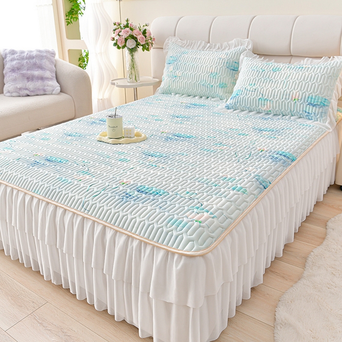 91家纺网 家纺一手货源 找家纺 畅畅家纺 2025新款夏季凉感丝印花足球花凉席夏被夏凉被空调被四件套 足球花-荷塘月色