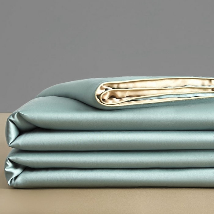 91家纺网 家纺一手货源 找家纺 AB家纺2025新品A类莱赛尔双拼50天丝空调夏被四件套 海青绿-卡其