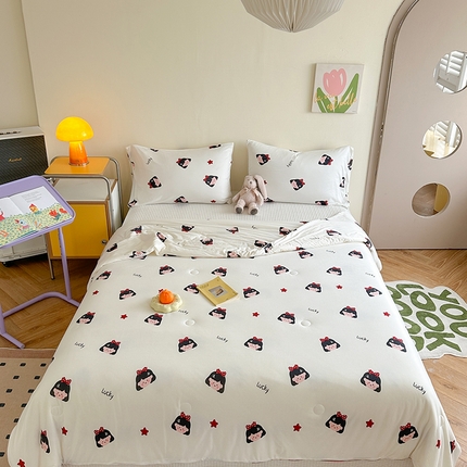 91家纺网 家纺一手货源 找家纺 麦伦家居 2025新款云柔针织棉大豆夏凉被 蝴蝶结女孩