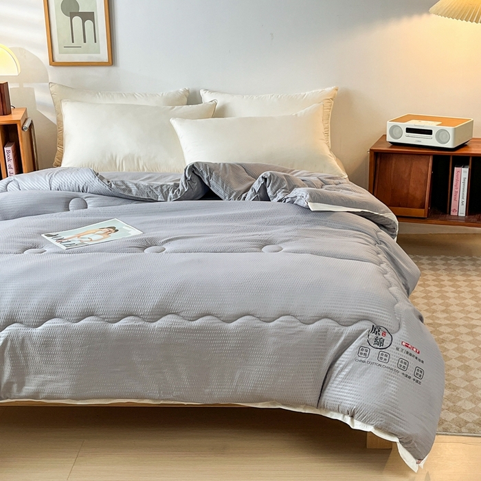 91家纺网 家纺一手货源 找家纺 百花王2025新款泡泡棉纯色简约升级款大豆被子被芯 原棉大豆被泡泡升级款 -灰色