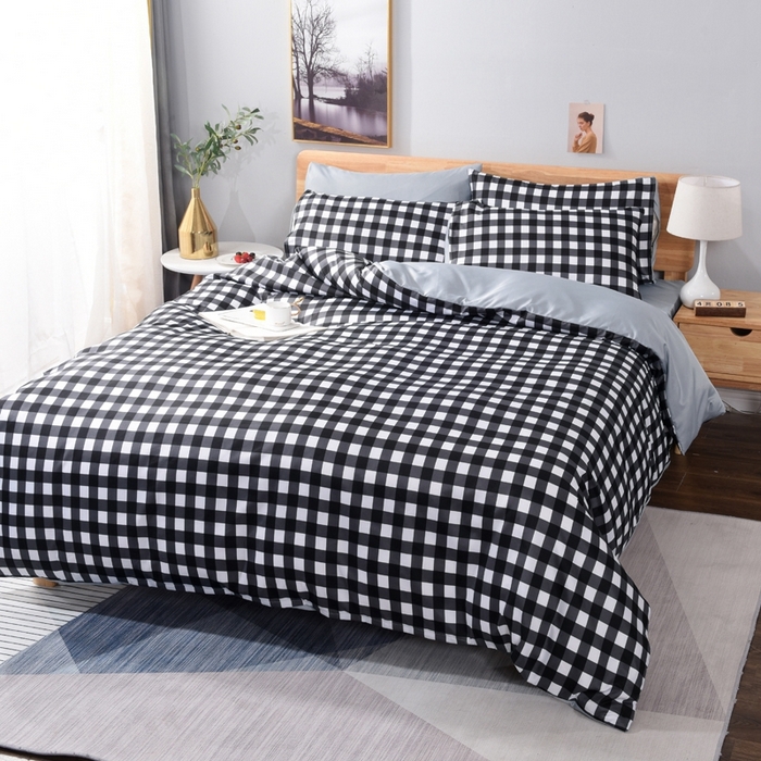 91家纺网 家纺一手货源 找家纺 百花王2025新款斜纹天丝莫代尔四件套 黑白格