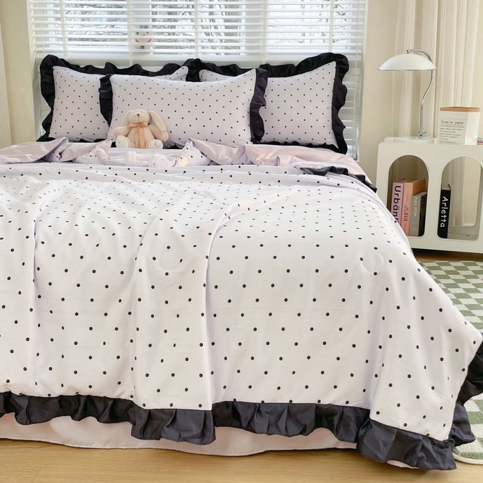 91家纺网 家纺一手货源 找家纺 绣女坊  2025新款水洗天丝夏被四件套 紫色圆点