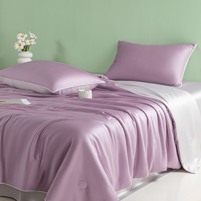 91家纺网 家纺一手货源 找家纺 爱彼家纺 2025夏季新款麻绳款冰丝夏被夏凉被空调被四件套-风格一 麻绳款夏被-风信紫+青灰