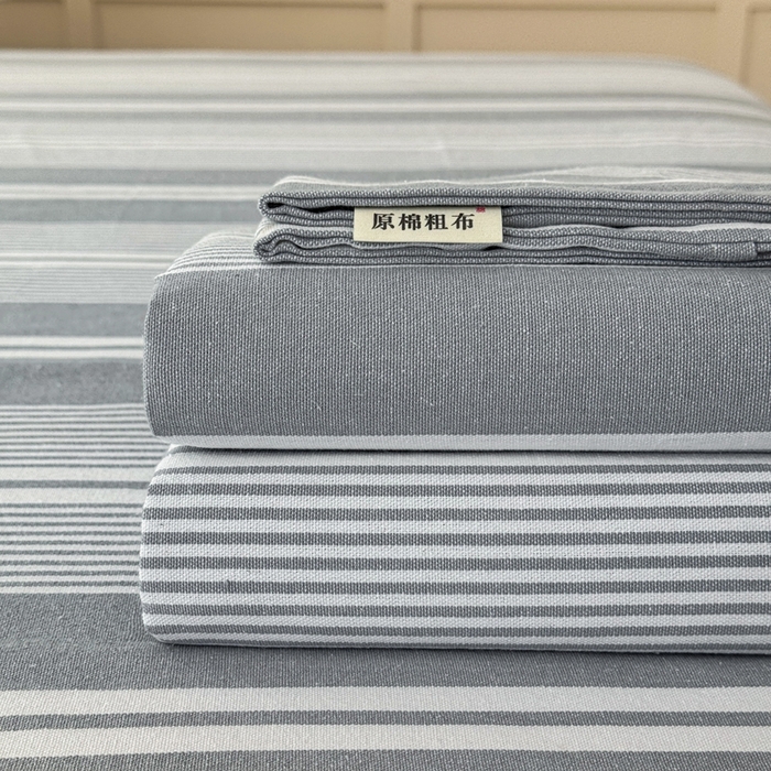 91家纺网 家纺一手货源 找家纺 金泰莱 2025新款色织老粗布床单老粗布凉席三件套 浅陌