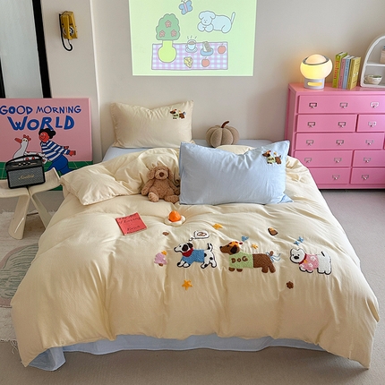 TT.one 塔塔家居 2025新款全棉双层纱毛巾绣萌宠系列四件套 狗狗日记