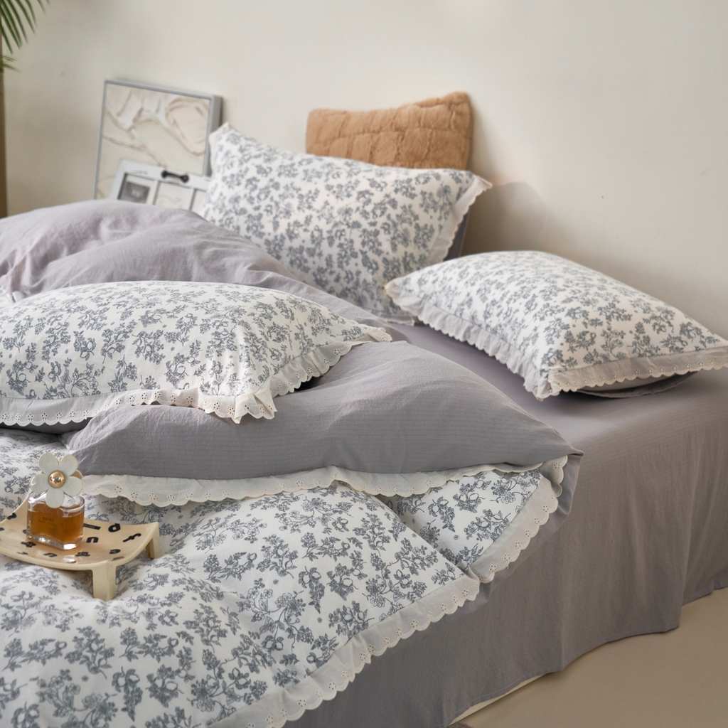 91家纺网 家纺一手货源 找家纺 漫仙阁家纺 2025新款双层纱花边款韩版四件套 法式浪漫