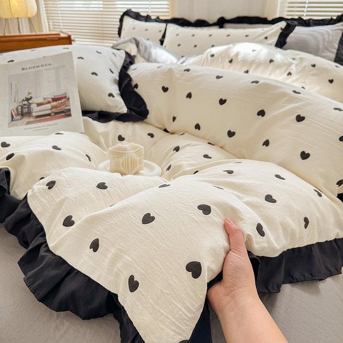 91家纺网 家纺一手货源 找家纺 佳一家纺 2025新款亲肤水洗棉四件套系列 爱心点点