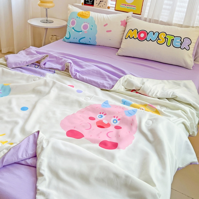 91家纺网 家纺一手货源 找家纺 海岛哥哥 2025新款水洗棉大版卡通夏被 幸运小乖