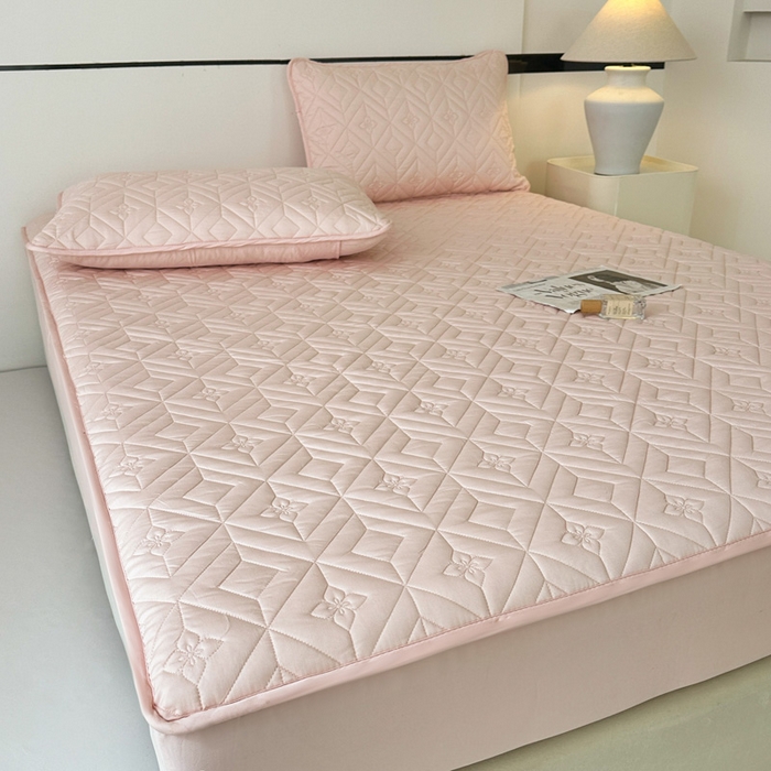 91家纺网 家纺一手货源 找家纺 云雀   2025新款舒适莱赛尔天丝夹棉床笠 菱格床笠-玉粉