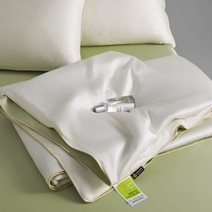 91家纺网 家纺一手货源 找家纺 AB家纺2025新品A类莱赛尔双拼50天丝空调夏被四件套 珍珠白-梨花黄