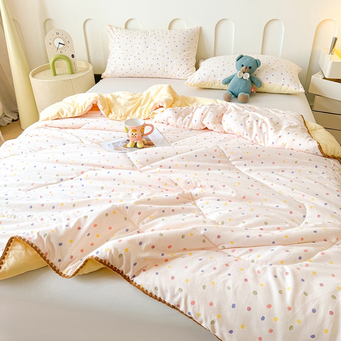 91家纺网 家纺一手货源 找家纺 熙宴家纺 2025新款A类水洗双层纱100%新疆棉花印花夏被空调被夏凉被 五彩波点