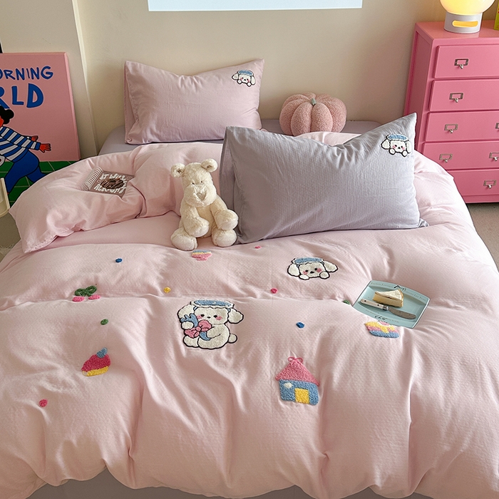 91家纺网 家纺一手货源 找家纺 TT.one 塔塔家居 2025新款全棉双层纱毛巾绣萌宠系列四件套 朵拉公主