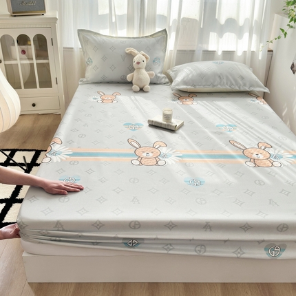 乐居家纺 2025新款亲肤舒适活性印染水洗冰丝床笠 米妮兔-卡