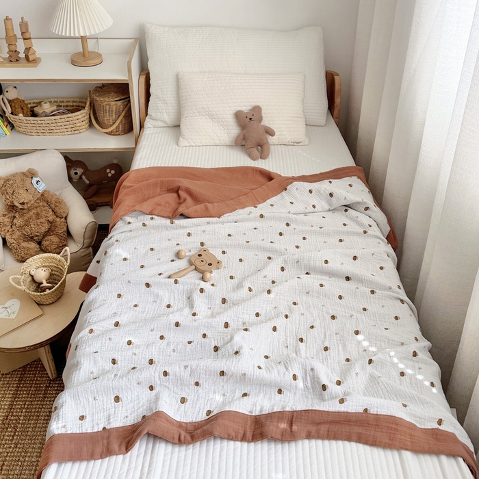 91家纺网 家纺一手货源 找家纺 BOSS 2025新款全棉纯棉皱皱纱儿童盖毯夏被  幼儿园夏被夏凉被空调被 小蘑菇