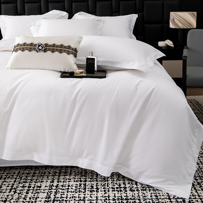 91家纺网 家纺一手货源 找家纺 优必恩 2025新款高支高密民宿酒店织带款四件套套件 白色