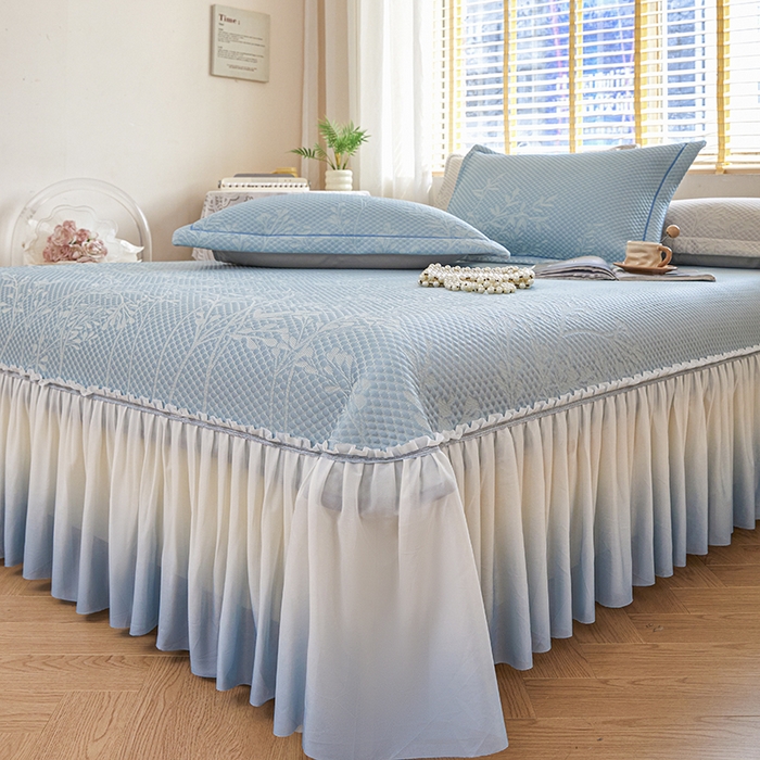 91家纺网 家纺一手货源 找家纺 桂雅居 2025春夏新款高分子凉席三件套床裙款 天空蓝