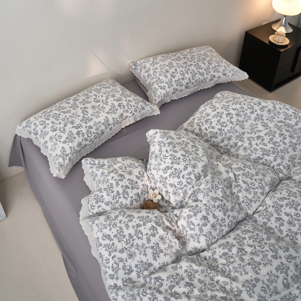 91家纺网 家纺一手货源 找家纺 漫仙阁家纺 2025新款双层纱花边款韩版四件套 法式浪漫