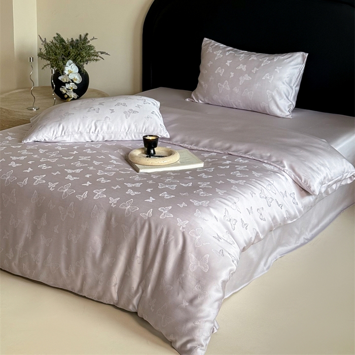 91家纺网 家纺一手货源 找家纺 FORTWO2025新款60支兰精天丝浮雕提花四件套		 云渺-紫