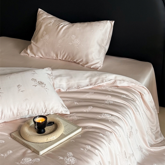 91家纺网 家纺一手货源 找家纺 FORTWO2025新款60支兰精天丝浮雕提花四件套		 白茶