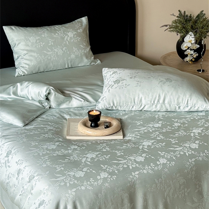 91家纺网 家纺一手货源 找家纺 FORTWO2025新款60支兰精天丝浮雕提花四件套		 满庭芳