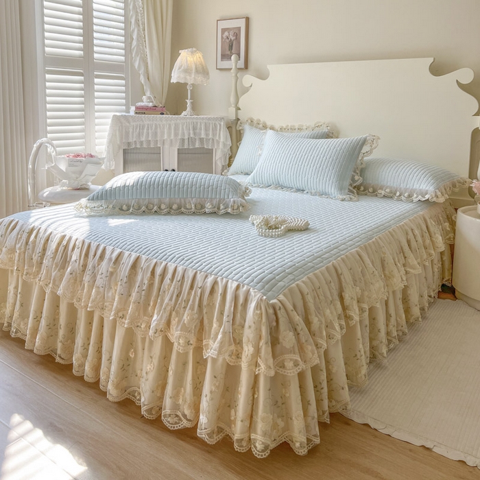 91家纺网 家纺一手货源 找家纺 恋尚 2025新款乳胶凉感床笠裙-甜朵【控价170起】 甜朵-清新蓝